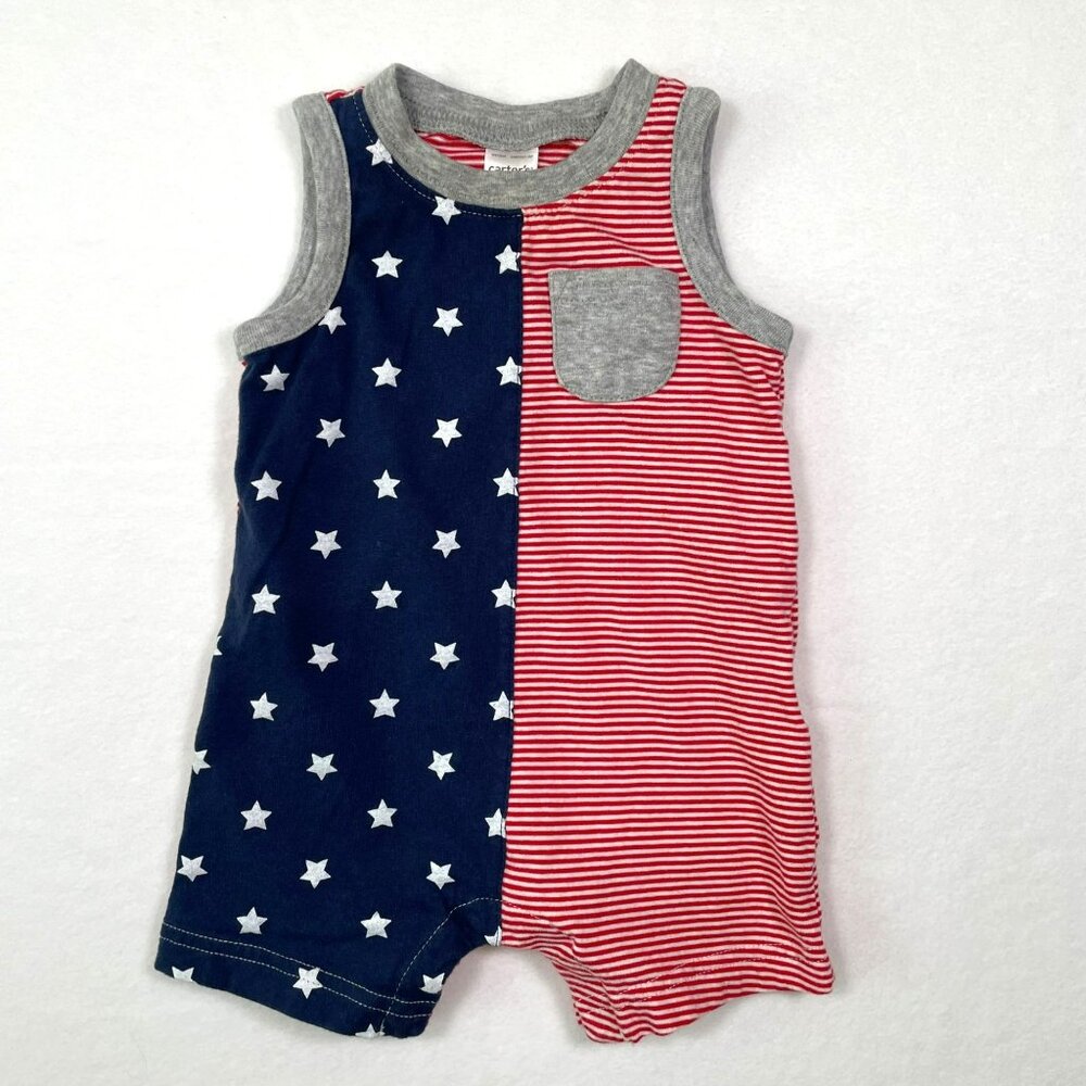 Carter’s Baby Stars and Stripes Sleeveless Romper 6m One Piece USA Patriotic